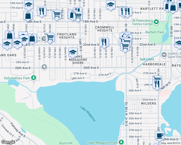 map of restaurants, bars, coffee shops, grocery stores, and more near 1409 27th Avenue South in St. Petersburg