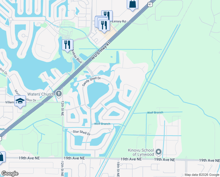 map of restaurants, bars, coffee shops, grocery stores, and more near 5427 Sandy Shell Drive in Apollo Beach