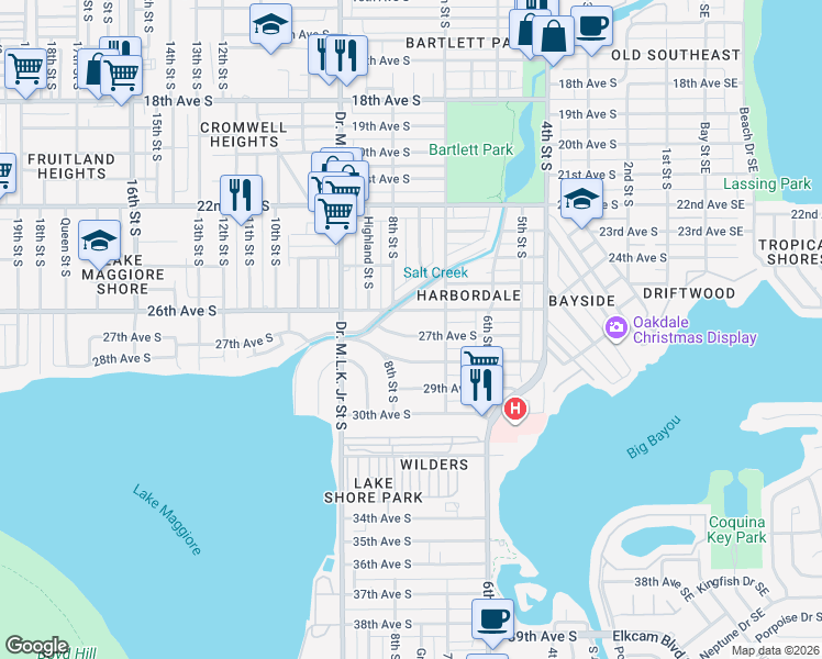 map of restaurants, bars, coffee shops, grocery stores, and more near 751 27th Avenue South in Saint Petersburg