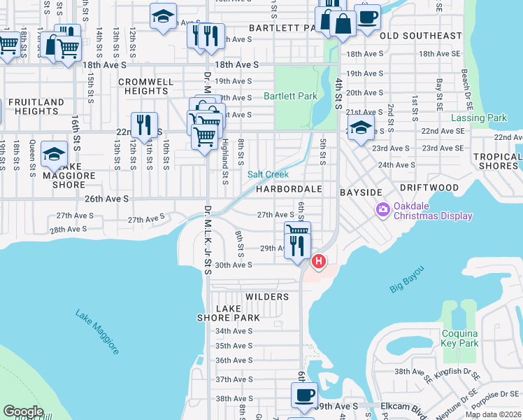 map of restaurants, bars, coffee shops, grocery stores, and more near 751 27th Avenue South in St. Petersburg