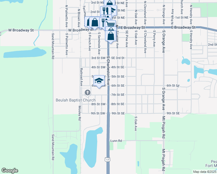 map of restaurants, bars, coffee shops, grocery stores, and more near 610 South Charleston Avenue in Fort Meade