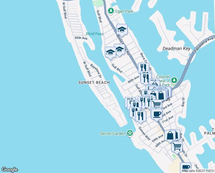 map of restaurants, bars, coffee shops, grocery stores, and more near 145 79th Avenue in Treasure Island