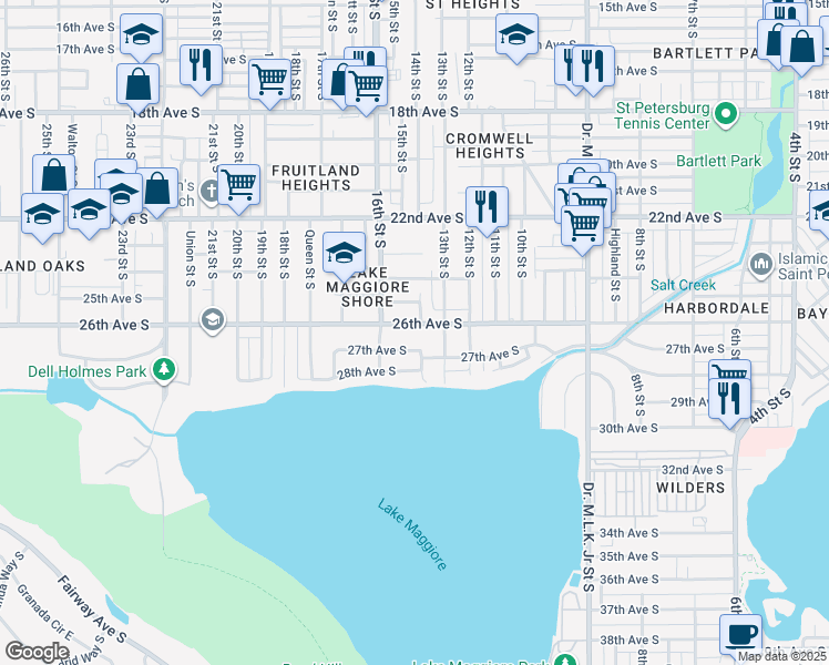 map of restaurants, bars, coffee shops, grocery stores, and more near 1409 27th Avenue South in St. Petersburg