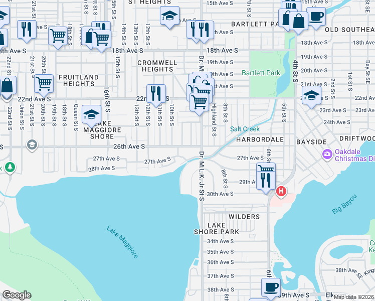 map of restaurants, bars, coffee shops, grocery stores, and more near 998 27th Avenue South in St. Petersburg