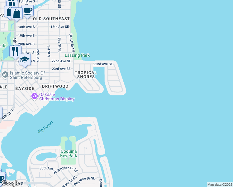 map of restaurants, bars, coffee shops, grocery stores, and more near 2690 West Bay Isle Drive Southeast in St. Petersburg