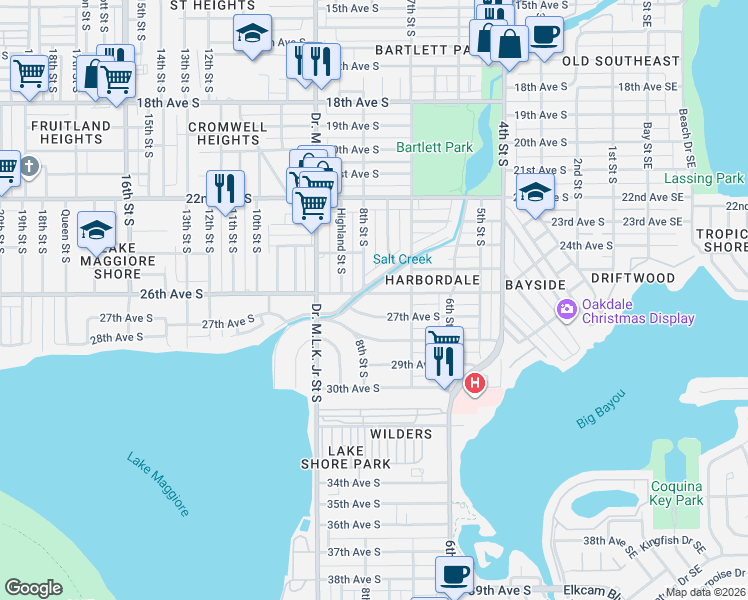 map of restaurants, bars, coffee shops, grocery stores, and more near 751 27th Avenue South in St. Petersburg