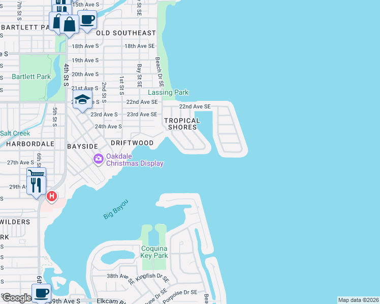 map of restaurants, bars, coffee shops, grocery stores, and more near 370 26th Avenue Southeast in St. Petersburg