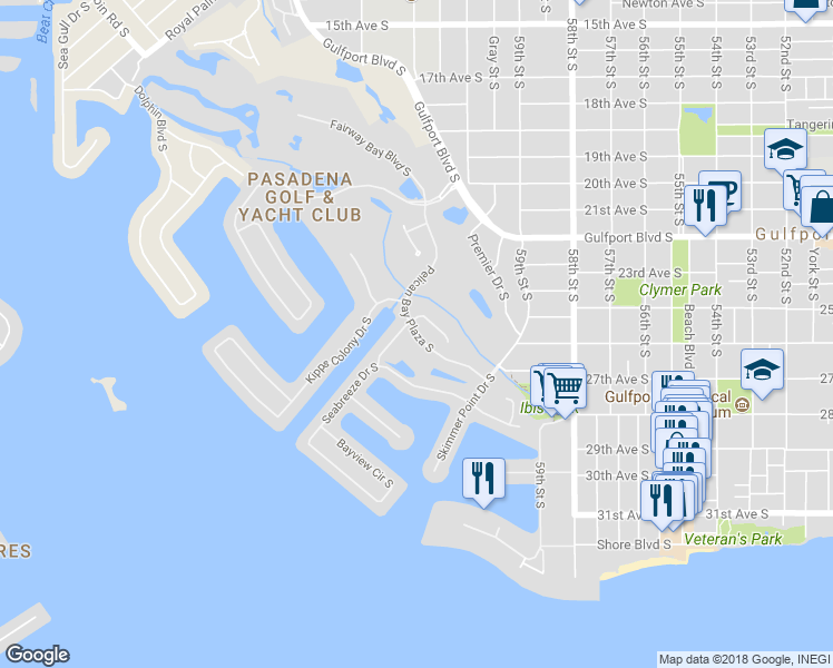 map of restaurants, bars, coffee shops, grocery stores, and more near 5950 Pelican Bay Plaza South in St. Petersburg