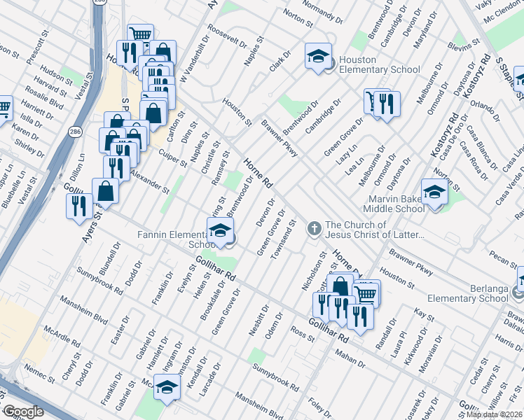 map of restaurants, bars, coffee shops, grocery stores, and more near 4226 Cambridge Drive in Corpus Christi