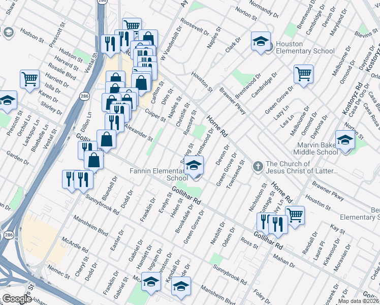 map of restaurants, bars, coffee shops, grocery stores, and more near 4325 Spring Street in Corpus Christi