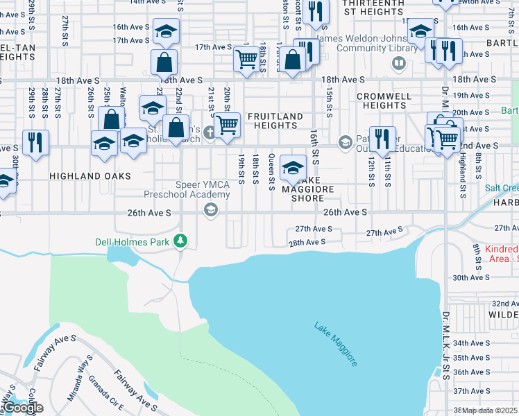 map of restaurants, bars, coffee shops, grocery stores, and more near 1789 26th Avenue South in Saint Petersburg