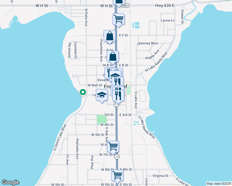 map of restaurants, bars, coffee shops, grocery stores, and more near in Frostproof