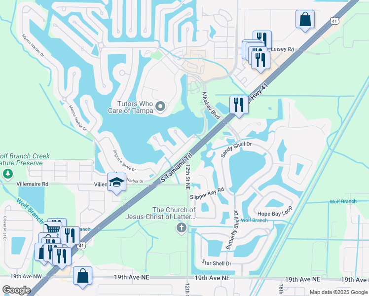 map of restaurants, bars, coffee shops, grocery stores, and more near 404 Manns Harbour Drive in Apollo Beach