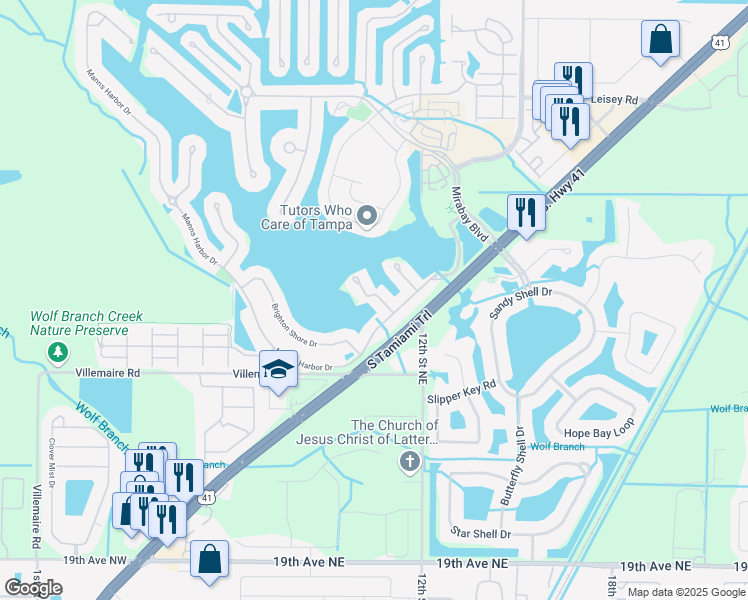 map of restaurants, bars, coffee shops, grocery stores, and more near 5210 Point Harbor Lane in Apollo Beach