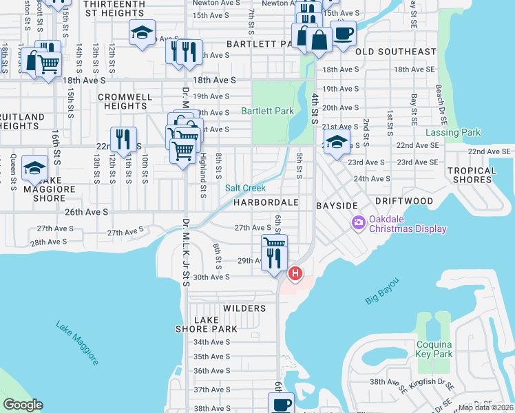 map of restaurants, bars, coffee shops, grocery stores, and more near 2515 7th Street South in St. Petersburg
