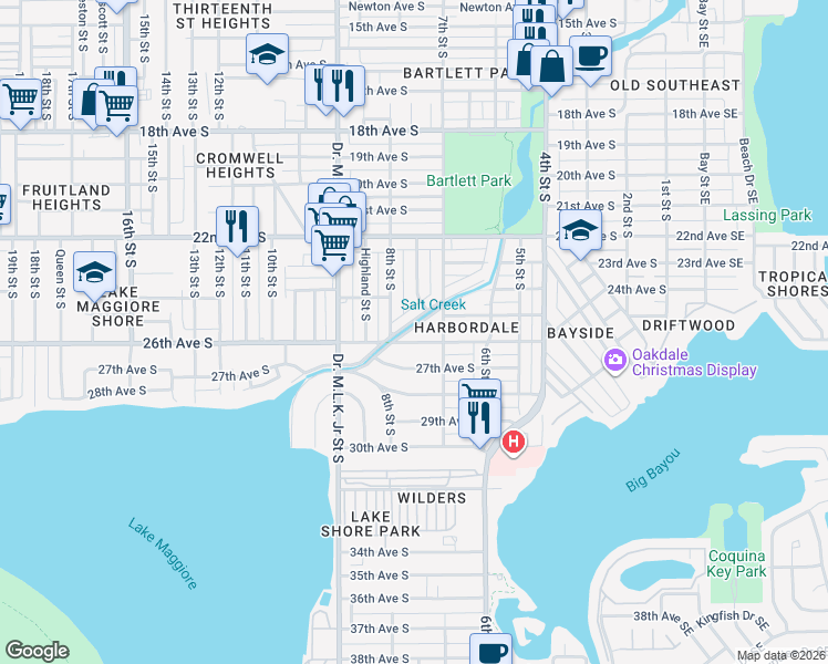 map of restaurants, bars, coffee shops, grocery stores, and more near 750 East Harbor Drive South in St. Petersburg