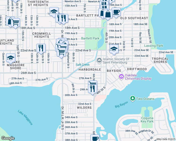 map of restaurants, bars, coffee shops, grocery stores, and more near 2515 7th Street South in St. Petersburg