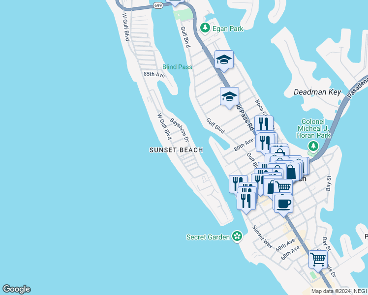 map of restaurants, bars, coffee shops, grocery stores, and more near 7 82nd Avenue in Treasure Island
