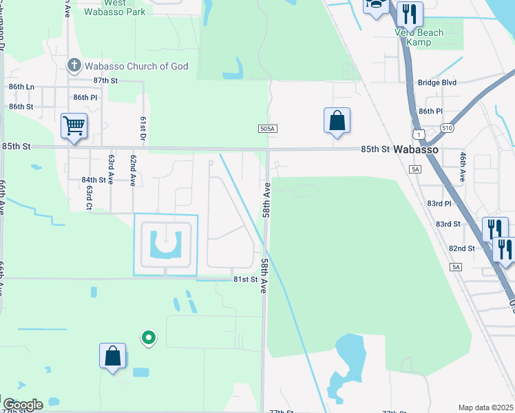 map of restaurants, bars, coffee shops, grocery stores, and more near 8345 58th Avenue in Vero Beach