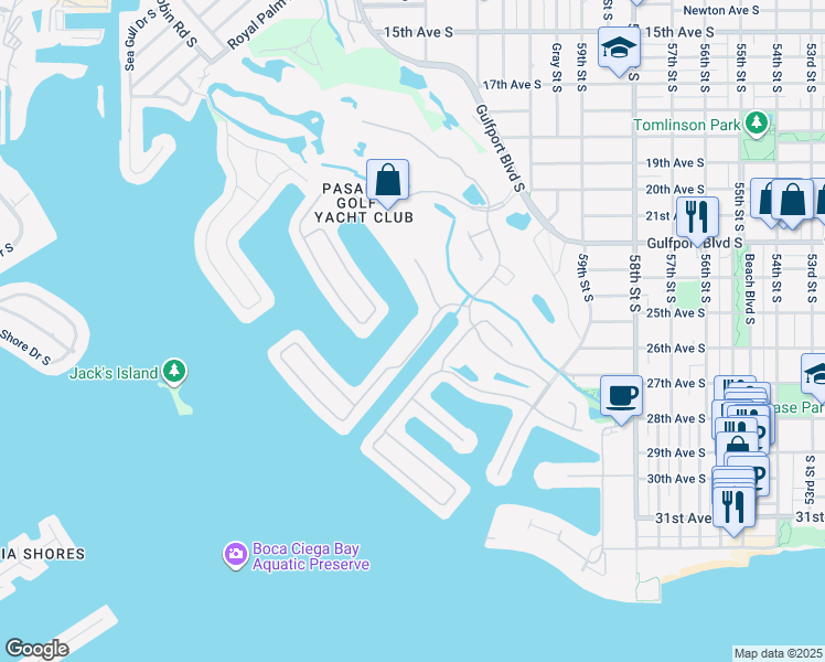 map of restaurants, bars, coffee shops, grocery stores, and more near 2775 Kipps Colony Drive East in Gulfport