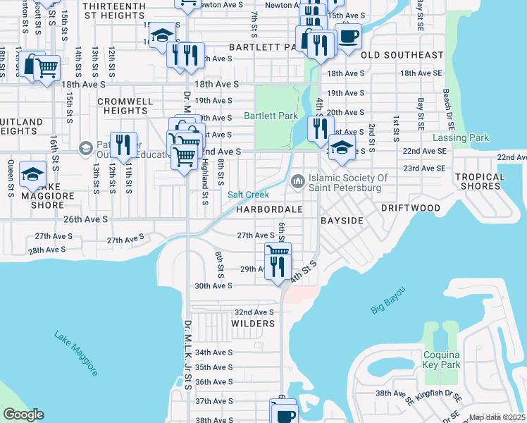 map of restaurants, bars, coffee shops, grocery stores, and more near 659 26th Avenue South in St. Petersburg