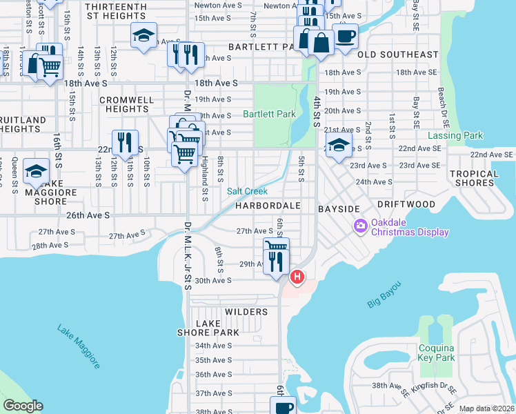 map of restaurants, bars, coffee shops, grocery stores, and more near 675 26th Avenue South in St. Petersburg