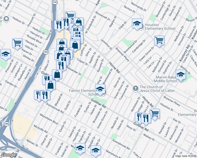 map of restaurants, bars, coffee shops, grocery stores, and more near 4325 Spring Street in Corpus Christi