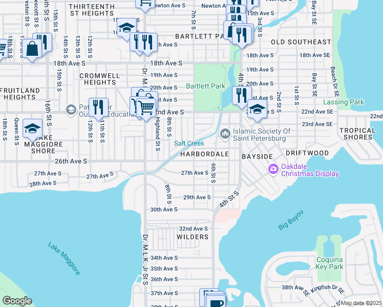 map of restaurants, bars, coffee shops, grocery stores, and more near 2515 7th Street South in St. Petersburg