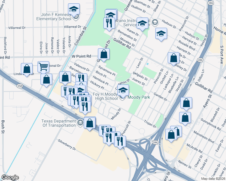 map of restaurants, bars, coffee shops, grocery stores, and more near 4806 Blackjack Place in Corpus Christi