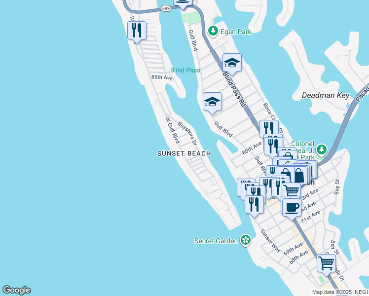 map of restaurants, bars, coffee shops, grocery stores, and more near 7 82nd Avenue in Treasure Island