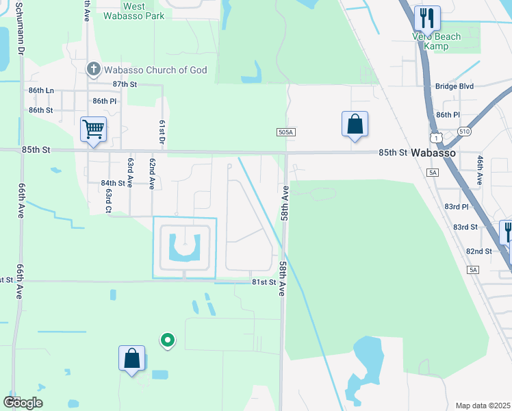 map of restaurants, bars, coffee shops, grocery stores, and more near 8345 58th Avenue in Vero Beach