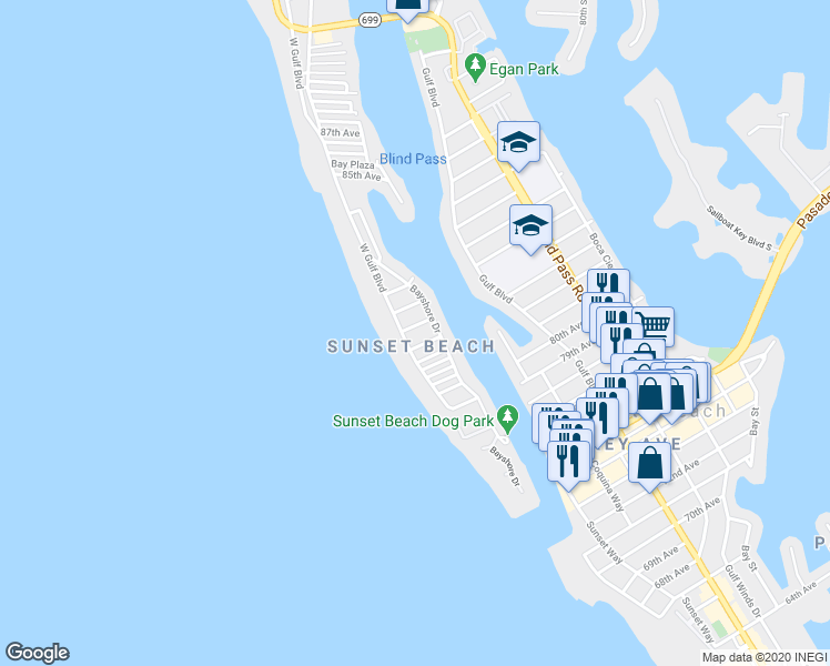 map of restaurants, bars, coffee shops, grocery stores, and more near 7 82nd Avenue in Treasure Island