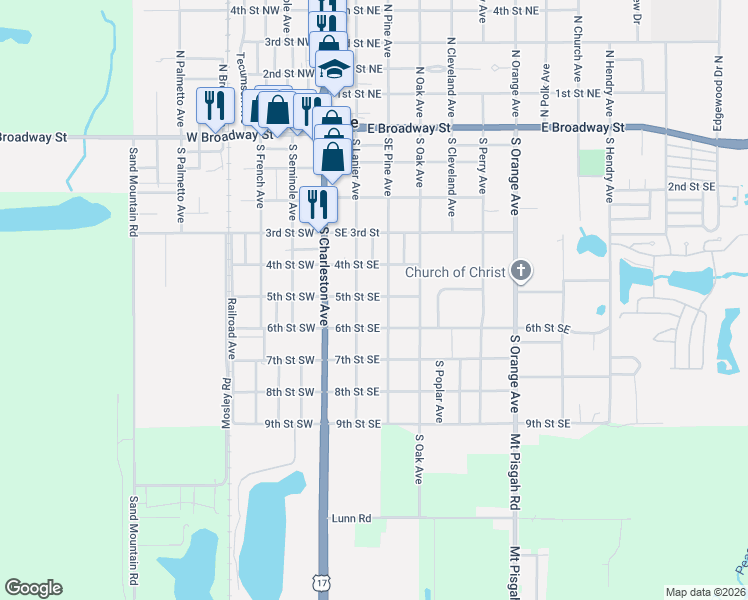 map of restaurants, bars, coffee shops, grocery stores, and more near 112 5th Street Southeast in Fort Meade
