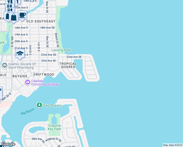 map of restaurants, bars, coffee shops, grocery stores, and more near 551 26th Avenue Southeast in St. Petersburg