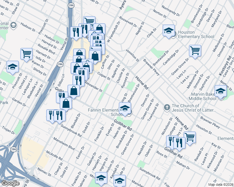map of restaurants, bars, coffee shops, grocery stores, and more near 4325 Spring Street in Corpus Christi