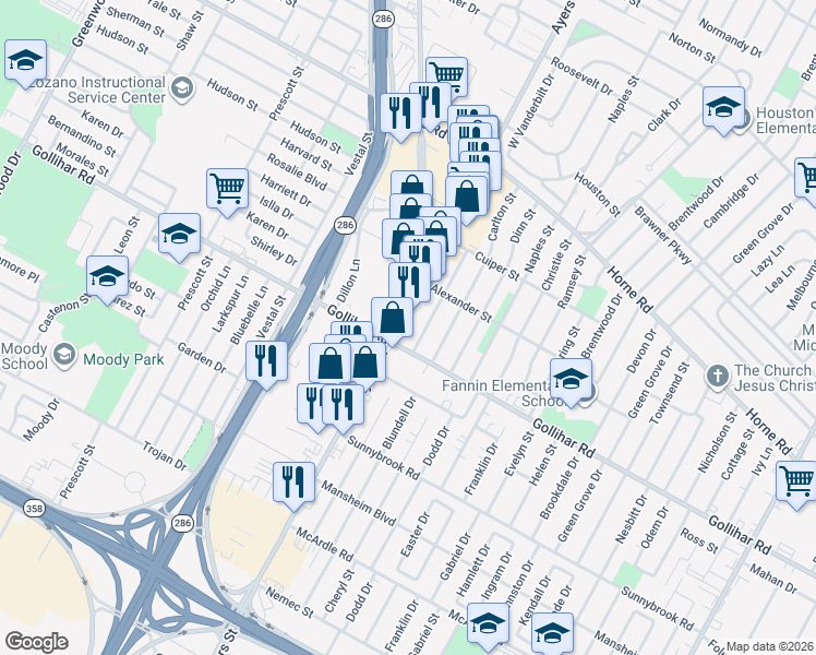 map of restaurants, bars, coffee shops, grocery stores, and more near 4444 Ayers Street in Corpus Christi