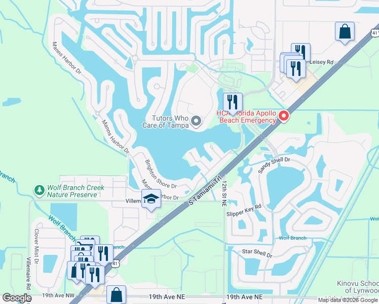 map of restaurants, bars, coffee shops, grocery stores, and more near 5223 Point Harbor Lane in Apollo Beach