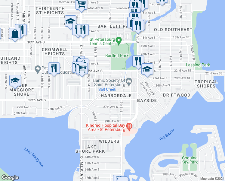 map of restaurants, bars, coffee shops, grocery stores, and more near 2515 7th Street South in St. Petersburg