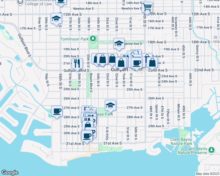 map of restaurants, bars, coffee shops, grocery stores, and more near 4715 26th Avenue South in Gulfport