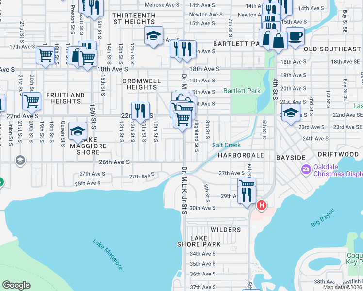 map of restaurants, bars, coffee shops, grocery stores, and more near 2508 Imlay Court South in St. Petersburg