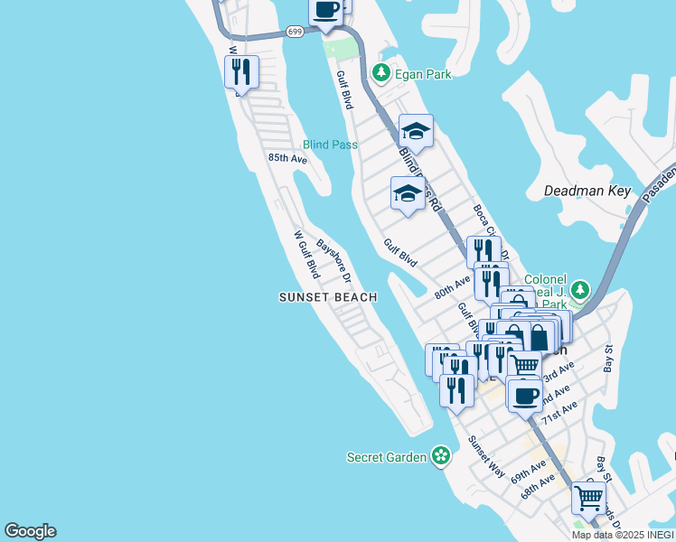 map of restaurants, bars, coffee shops, grocery stores, and more near 7 82nd Avenue in Treasure Island