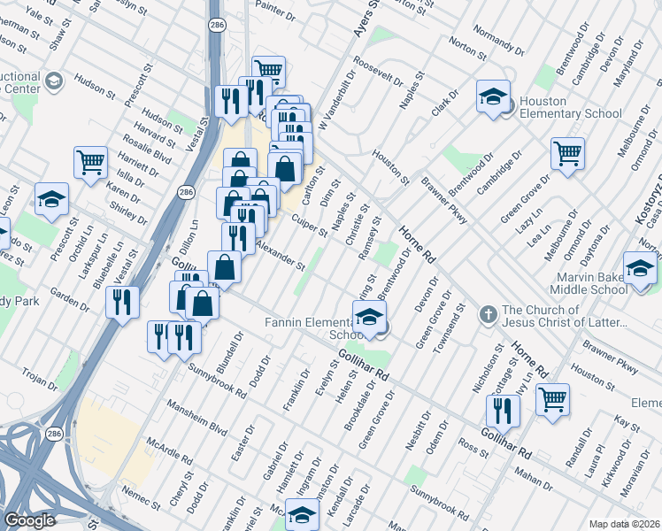 map of restaurants, bars, coffee shops, grocery stores, and more near 4342 Christie Street in Corpus Christi