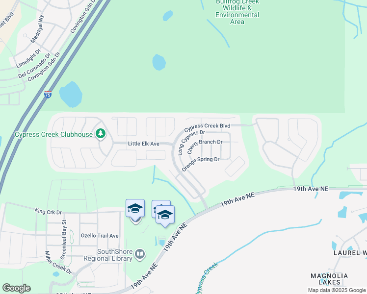 map of restaurants, bars, coffee shops, grocery stores, and more near 15454 Long Cypress Drive in Ruskin