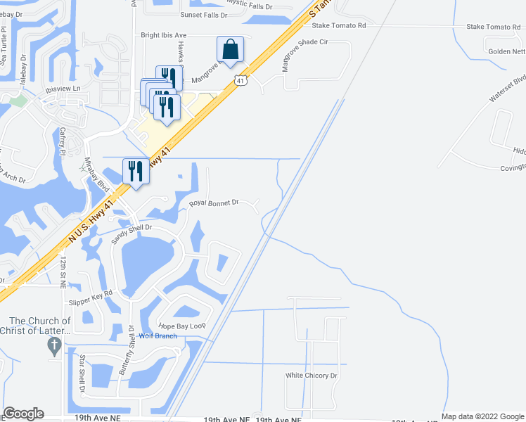 map of restaurants, bars, coffee shops, grocery stores, and more near 324 Royal Bonnet Drive in Apollo Beach