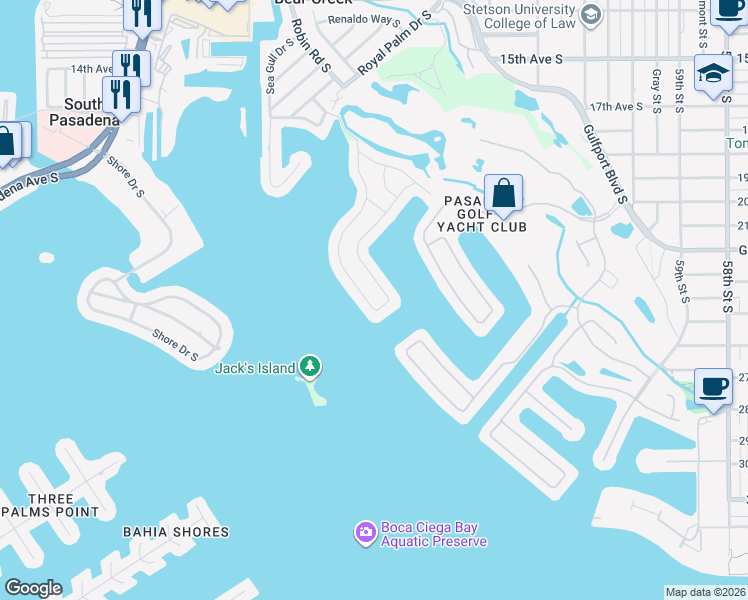 map of restaurants, bars, coffee shops, grocery stores, and more near 2040 Dolphin Boulevard South in St. Petersburg