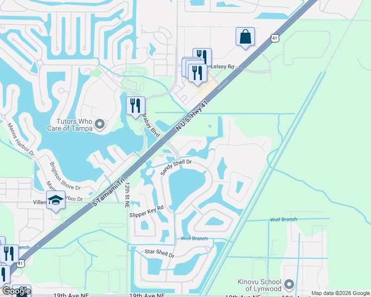 map of restaurants, bars, coffee shops, grocery stores, and more near 5405 Hammock View Lane in Apollo Beach