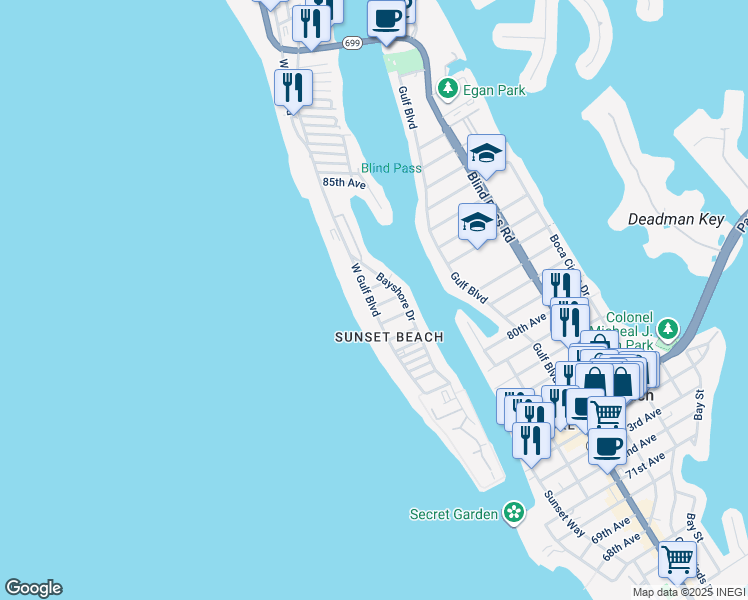 map of restaurants, bars, coffee shops, grocery stores, and more near 8410 West Gulf Boulevard in Treasure Island