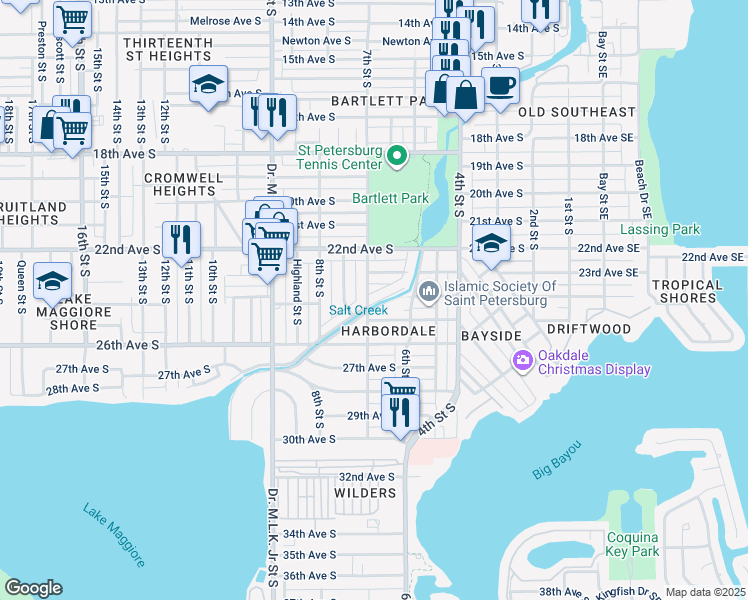 map of restaurants, bars, coffee shops, grocery stores, and more near 2327 7th Street South in St. Petersburg