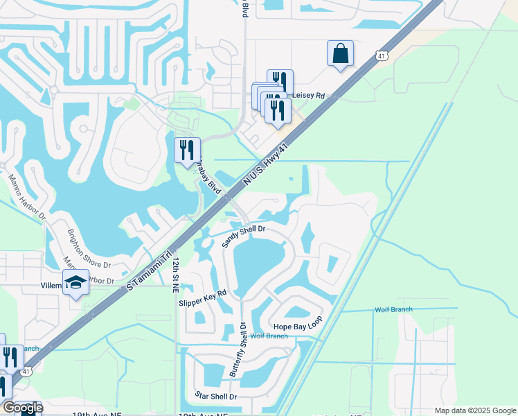 map of restaurants, bars, coffee shops, grocery stores, and more near 5407 Hammock View Lane in Apollo Beach