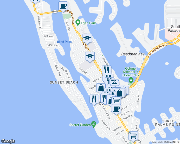 map of restaurants, bars, coffee shops, grocery stores, and more near 470 82nd Avenue in St. Pete Beach